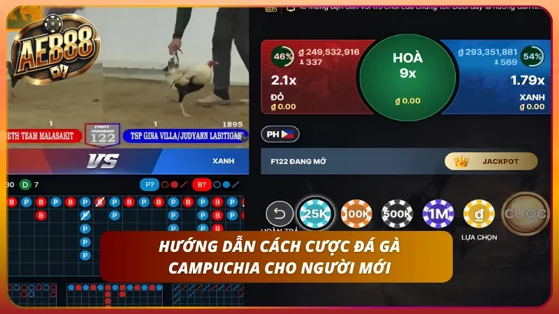 Đá Gà Campuchia - Cách Cược Tại Trường Gà Chính Thức AE888 2 Giao diện bảng kèo hiển thị tỷ lệ cược theo thời gian thực.